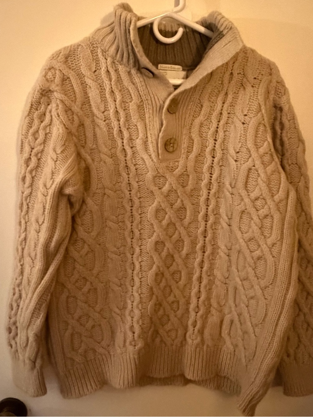 Peregrine Men's XL 100% Wool Cable Knit Fisherman Sweater Made in England
